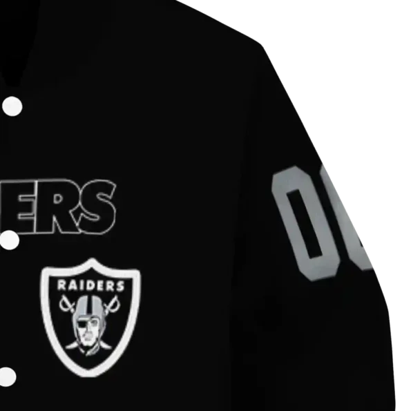 personalized las vegas raiders flame border black varsity jacket premium grade