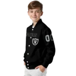 personalized las vegas raiders flame border black varsity jacket best selling