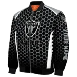 personalized las vegas raiders hexagon grid black bomber jacket best selling