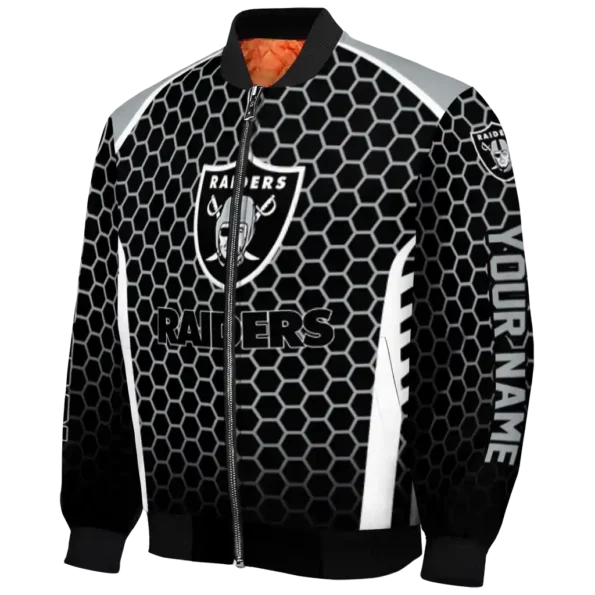 personalized las vegas raiders hexagon grid black bomber jacket best selling