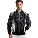 personalized las vegas raiders hexagon grid black bomber jacket best selling