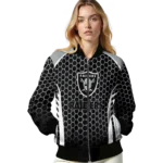 personalized las vegas raiders hexagon grid black bomber jacket best selling