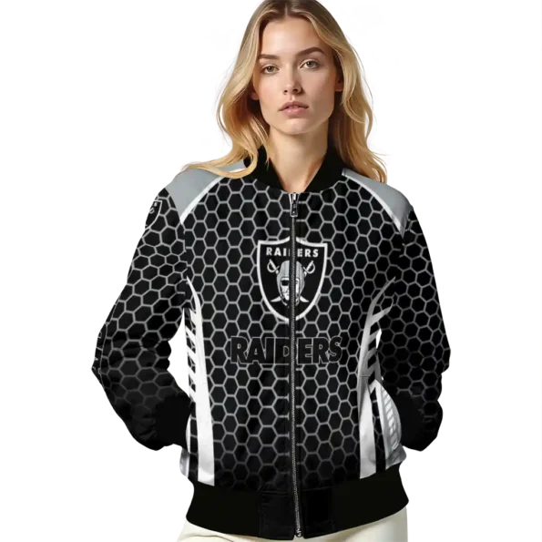 personalized las vegas raiders hexagon grid black bomber jacket latest model