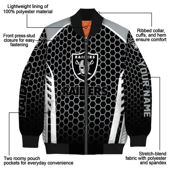 personalized las vegas raiders hexagon grid black bomber jacket new arrival