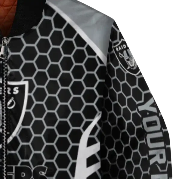 personalized las vegas raiders hexagon grid black bomber jacket premium grade