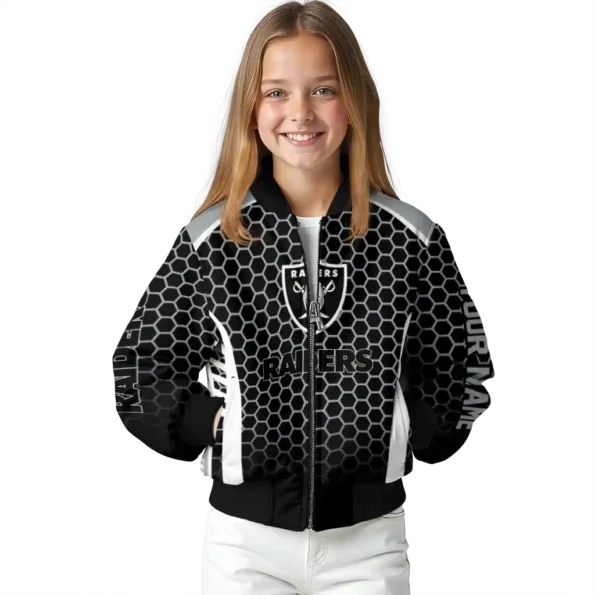 personalized las vegas raiders hexagon grid black bomber jacket top rated