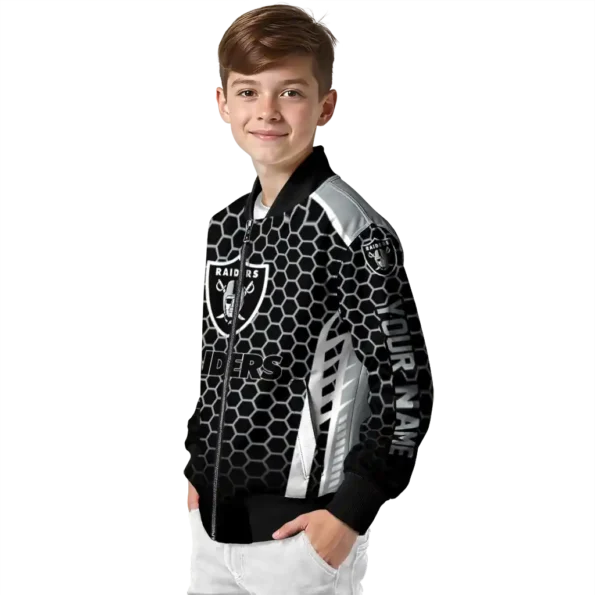 personalized las vegas raiders hexagon grid black bomber jacket trendy