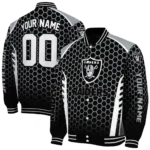 personalized las vegas raiders hexagon grid black varsity jacket best selling