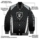 personalized las vegas raiders hexagon grid black varsity jacket best selling