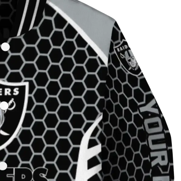 personalized las vegas raiders hexagon grid black varsity jacket premium grade