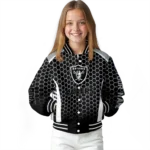 personalized las vegas raiders hexagon grid black varsity jacket best selling