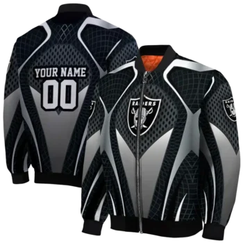 personalized las vegas raiders mesh chest grey crocs black bomber jacket fashion forward