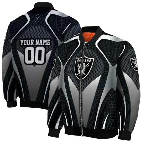 personalized las vegas raiders mesh chest grey crocs black bomber jacket fashion forward