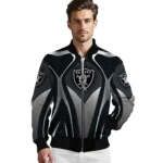 personalized las vegas raiders mesh chest grey crocs black bomber jacket best selling