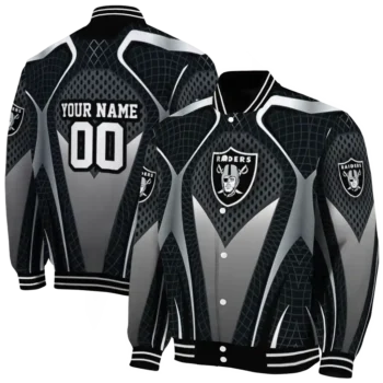 personalized las vegas raiders mesh chest grey crocs black varsity jacket fashion forward