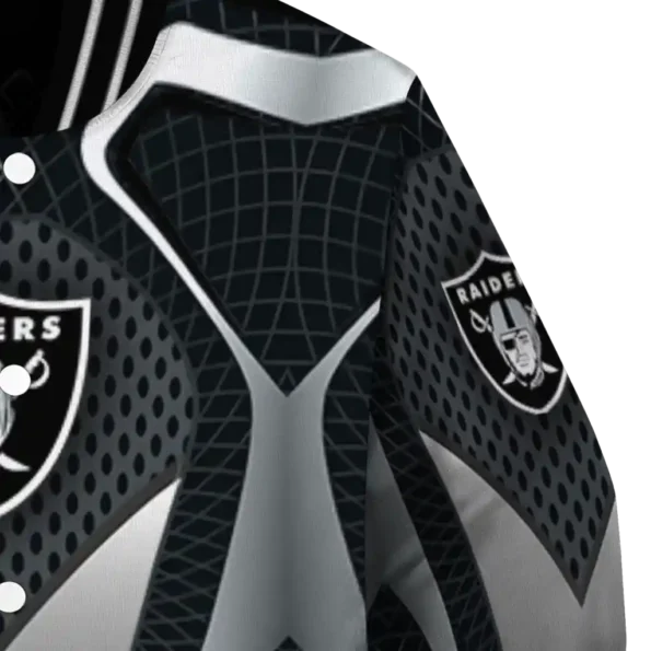 personalized las vegas raiders mesh chest grey crocs black varsity jacket premium grade