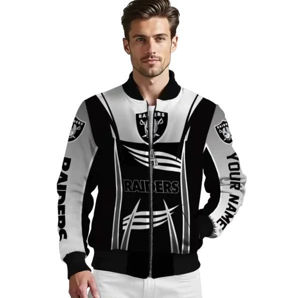personalized las vegas raiders mesh effect black bomber jacket high quality