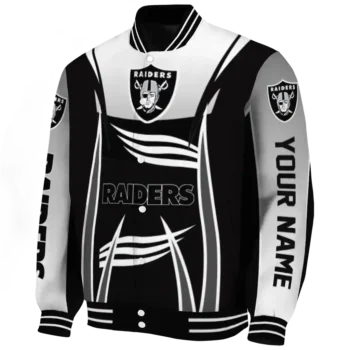 personalized las vegas raiders mesh effect black varsity jacket best selling