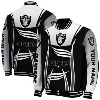personalized las vegas raiders mesh effect black varsity jacket fashion forward
