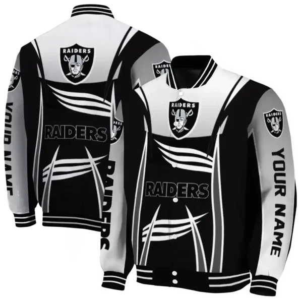 personalized las vegas raiders mesh effect black varsity jacket fashion forward