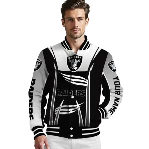 personalized las vegas raiders mesh effect black varsity jacket high quality