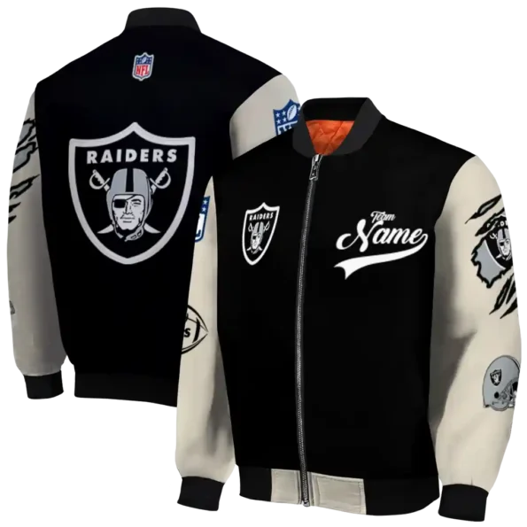 personalized las vegas raiders razorback outline black nude bomber jacket fashion forward