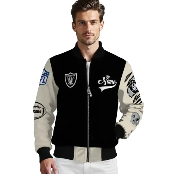 personalized las vegas raiders razorback outline black nude bomber jacket high quality