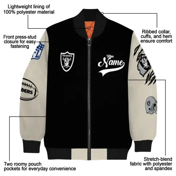 personalized las vegas raiders razorback outline black nude bomber jacket new arrival