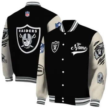 personalized las vegas raiders razorback outline black nude varsity jacket fashion forward