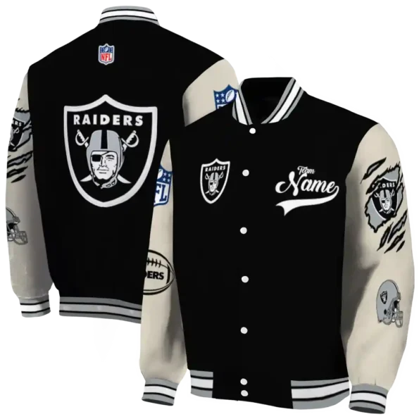 personalized las vegas raiders razorback outline black nude varsity jacket fashion forward