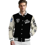 personalized las vegas raiders razorback outline black nude varsity jacket best selling