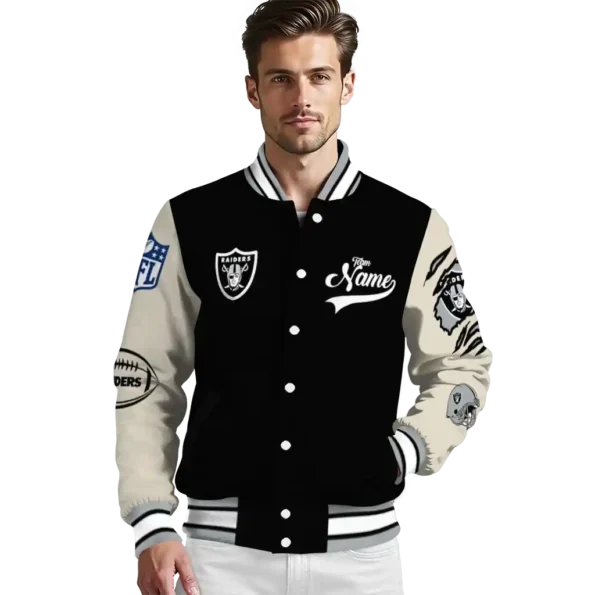 personalized las vegas raiders razorback outline black nude varsity jacket high quality