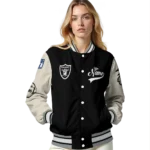personalized las vegas raiders razorback outline black nude varsity jacket best selling