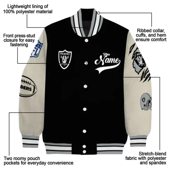 personalized las vegas raiders razorback outline black nude varsity jacket new arrival