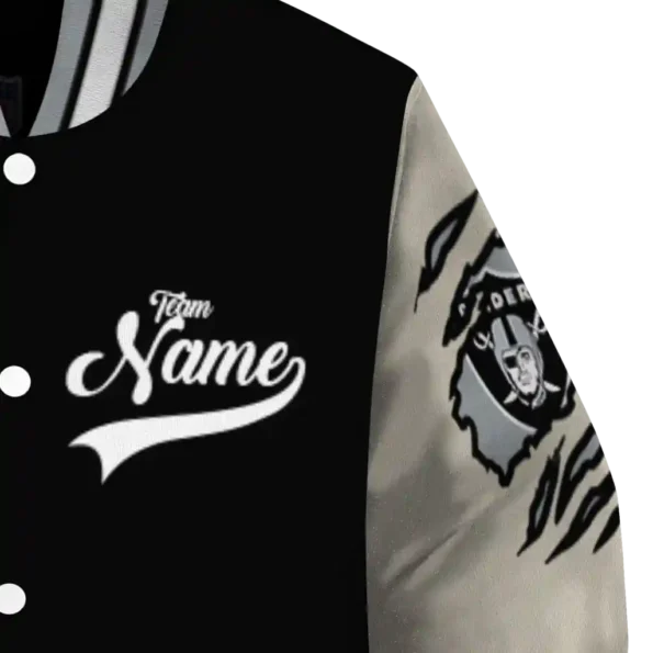 personalized las vegas raiders razorback outline black nude varsity jacket premium grade