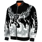 personalized las vegas raiders winged blaze black white bomber jacket best selling