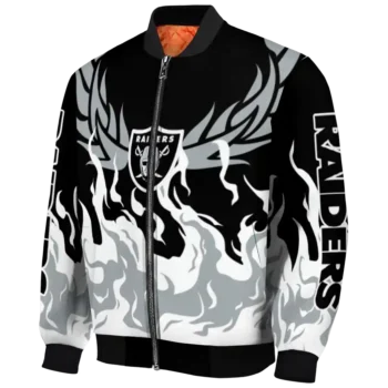 personalized las vegas raiders winged blaze black white bomber jacket best selling