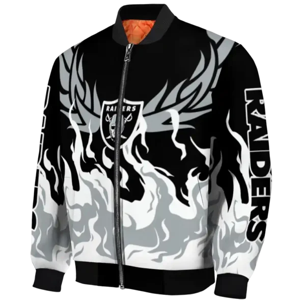 personalized las vegas raiders winged blaze black white bomber jacket best selling