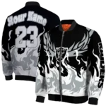personalized las vegas raiders winged blaze black white bomber jacket best selling