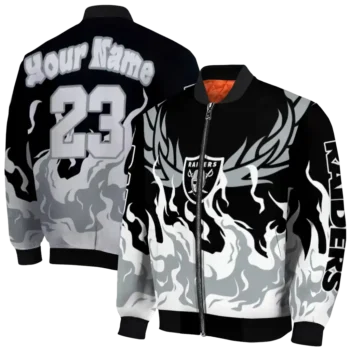 personalized las vegas raiders winged blaze black white bomber jacket fashion forward