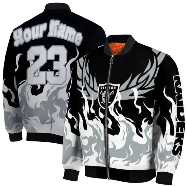 personalized las vegas raiders winged blaze black white bomber jacket fashion forward