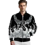 personalized las vegas raiders winged blaze black white bomber jacket best selling