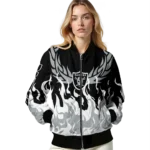 personalized las vegas raiders winged blaze black white bomber jacket best selling