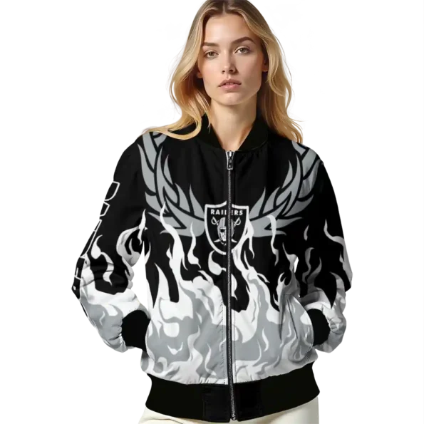 personalized las vegas raiders winged blaze black white bomber jacket latest model