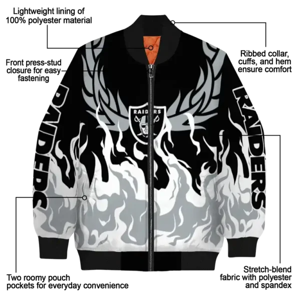 personalized las vegas raiders winged blaze black white bomber jacket new arrival