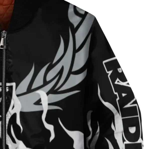 personalized las vegas raiders winged blaze black white bomber jacket premium grade