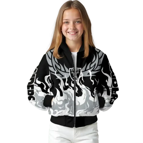 personalized las vegas raiders winged blaze black white bomber jacket top rated
