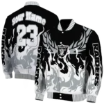 personalized las vegas raiders winged blaze black white varsity jacket best selling