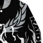 personalized las vegas raiders winged blaze black white varsity jacket best selling