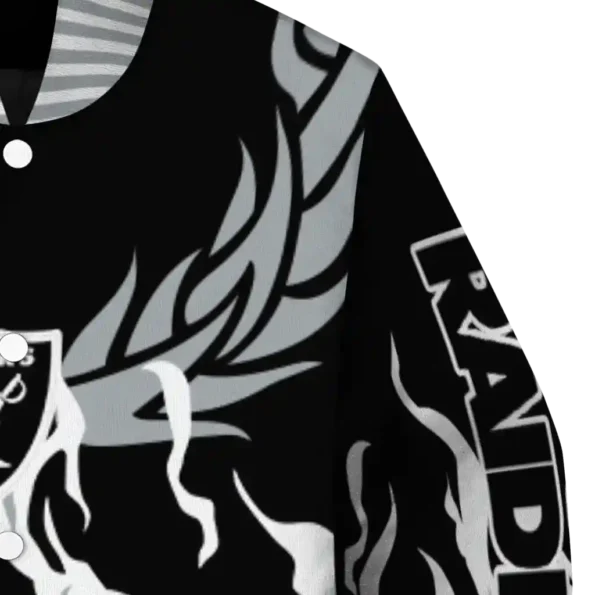 personalized las vegas raiders winged blaze black white varsity jacket premium grade